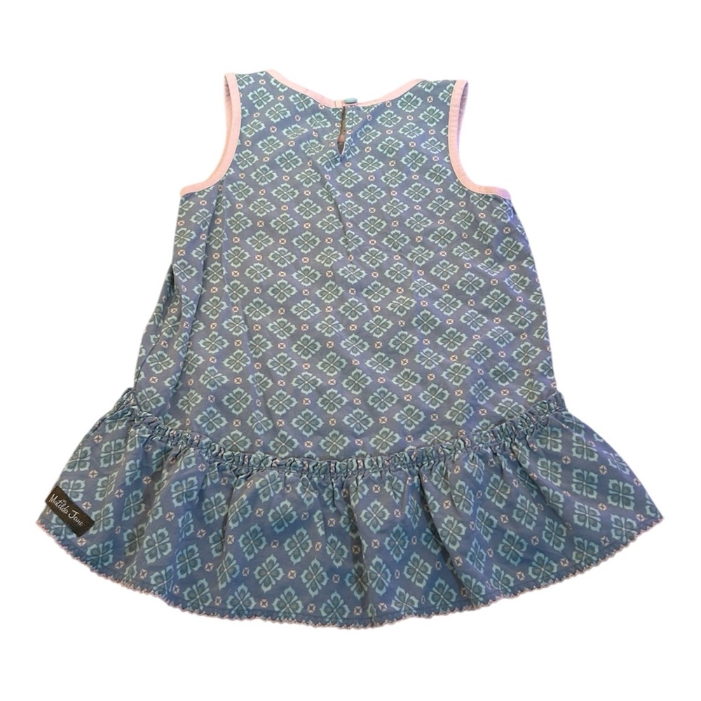 Matilda Jane Abbie Girls Ruffle Flounce Blue Geometric Tank Top Size 6 - Picture 3 of 6